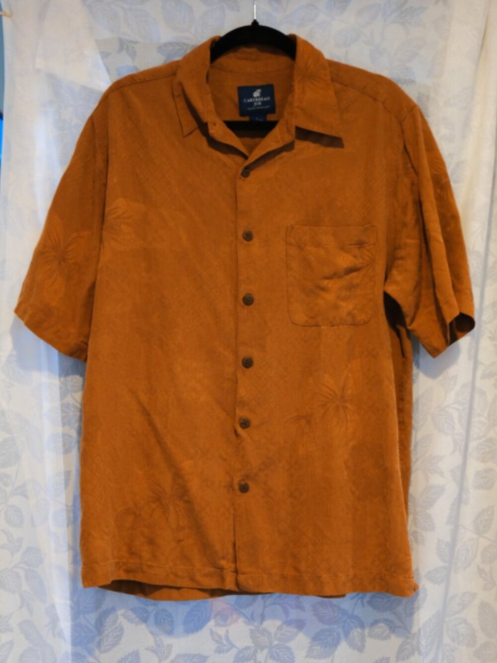 Caribbean Joe Pumpkin Brown 100% Silk Button Up | Men’s Large